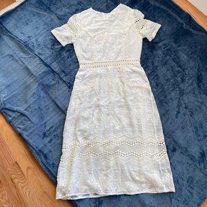 eri + ali Women's Short Sleeve Lined White Dress, Lace Details, Size 2
